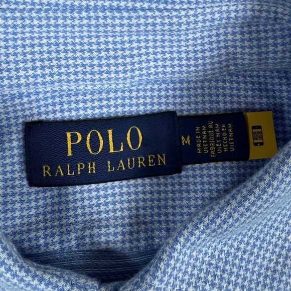 Polo Ralph Lauren Men's Medium Blue Houndstooth Flannel Long Sleeve Button Up - Picture 4 of 5